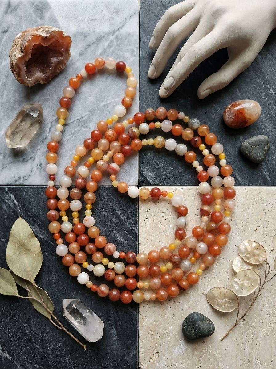 Long Natural Golden Silk Jade Necklace — 4/8mm Beads | 150 cm