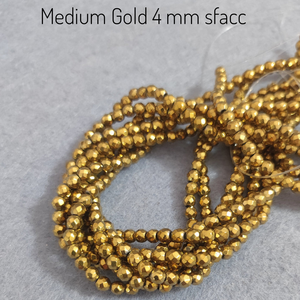 Hématite — Perles Facettées 4mm | Or clair, Doré, Or Rose, Argent