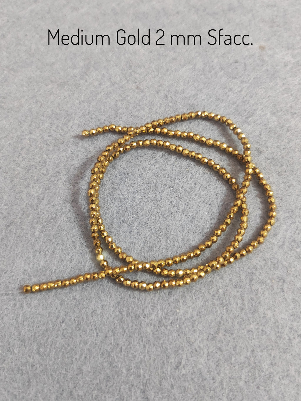 Hématite — Perles Facettées 2/3/4mm | Or Médium | Fil ~40 cm