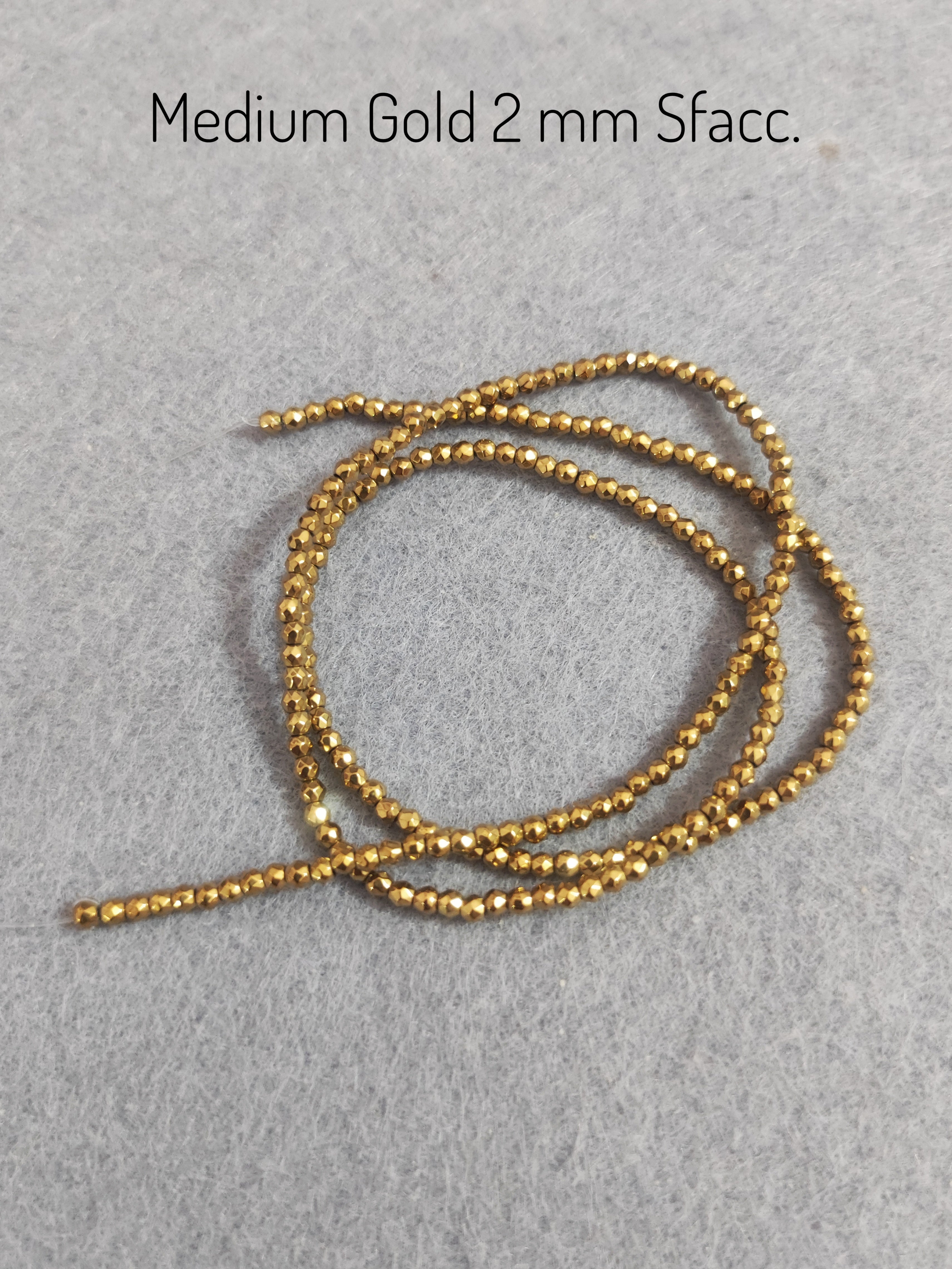Hématite — Perles Facettées 2/3/4mm | Or Médium | Fil ~40 cm
