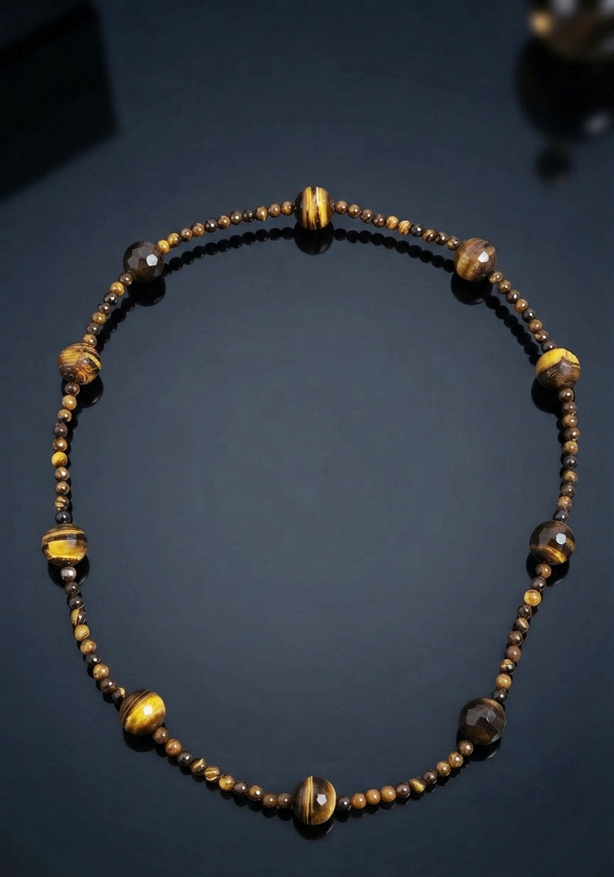 Collana Mala di Occhio di Tigre — Sfere 12mm e 6mm | 90 cm