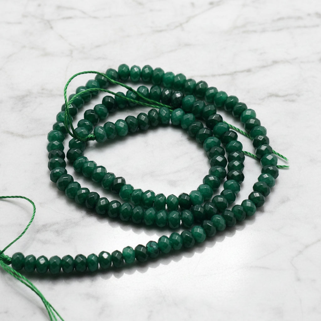 Malaysian Natural Jade — Faceted Rondelle 4x2mm | Dark Green | Strand ~36 cm