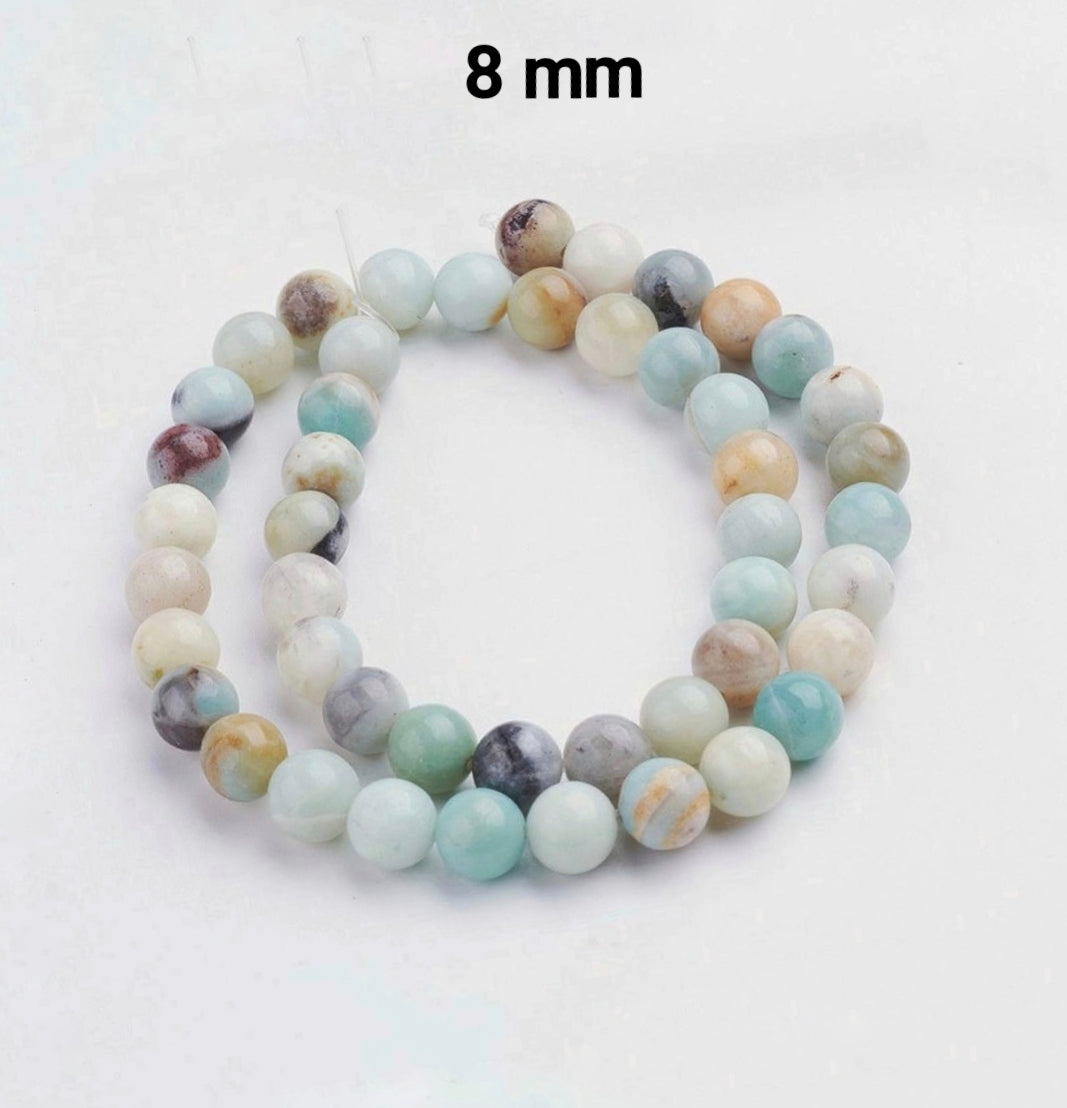 Fleur Amazonite Naturelle — Perles Rondes 4/6/8/10mm | Fil ~38 cm