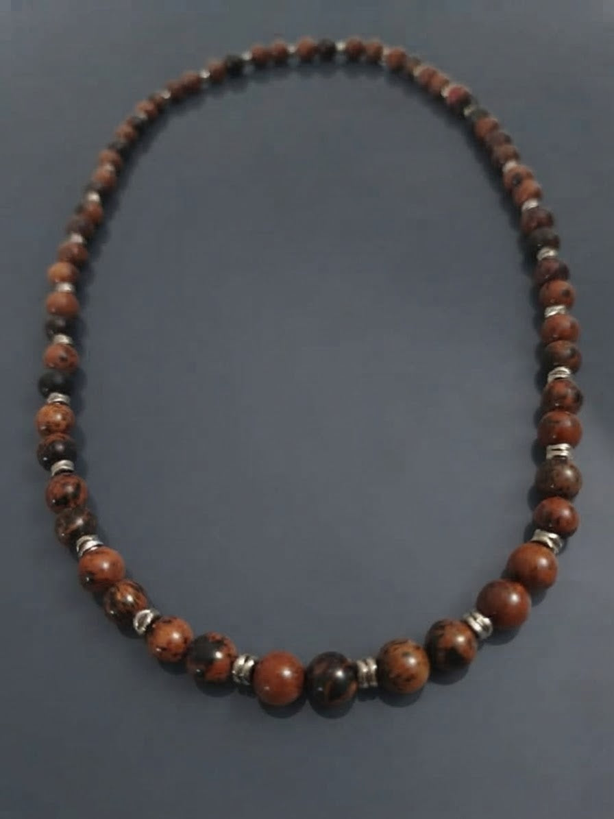 Collier mala en obsidienne acajou — Sphères de 10 mm | 75 cm