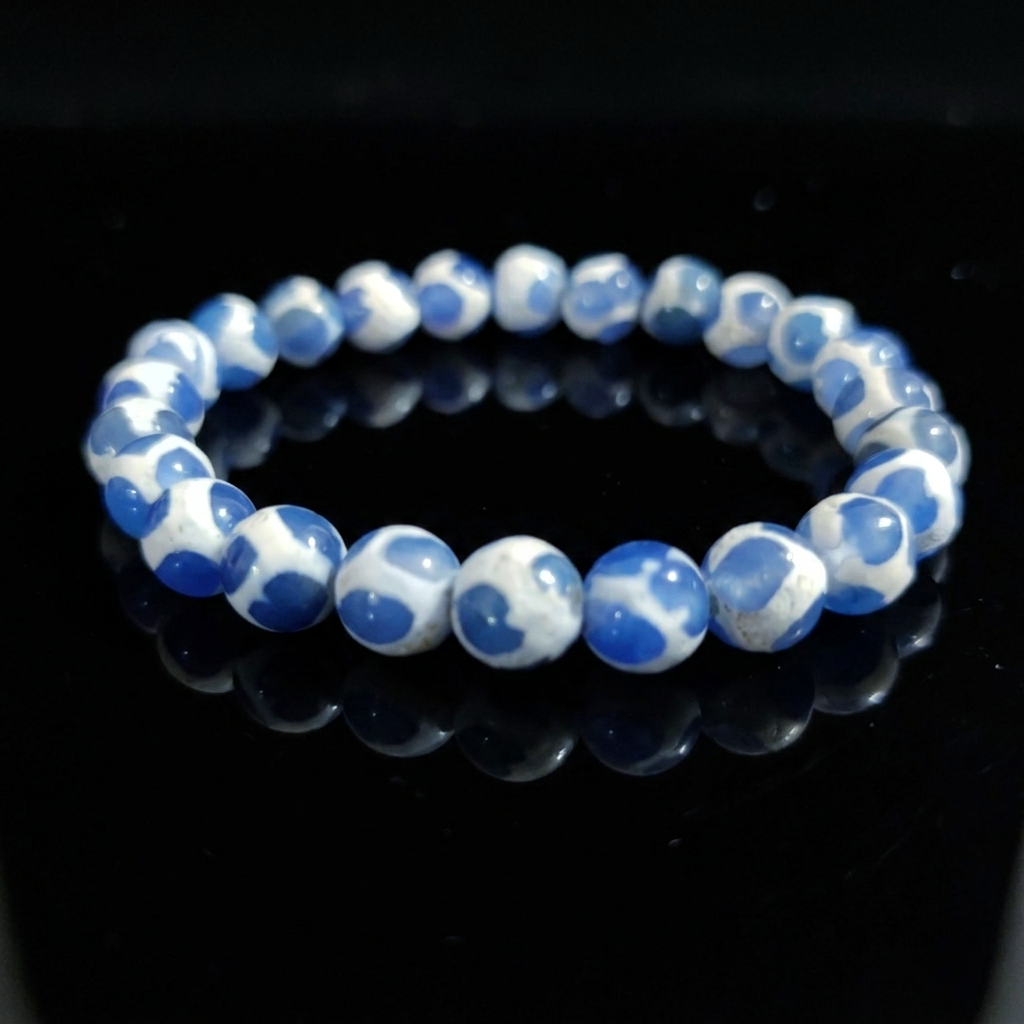 Bracciale di Agata Tibetana Dzi 3 Eye — Sfere 8mm | 18-19 cm