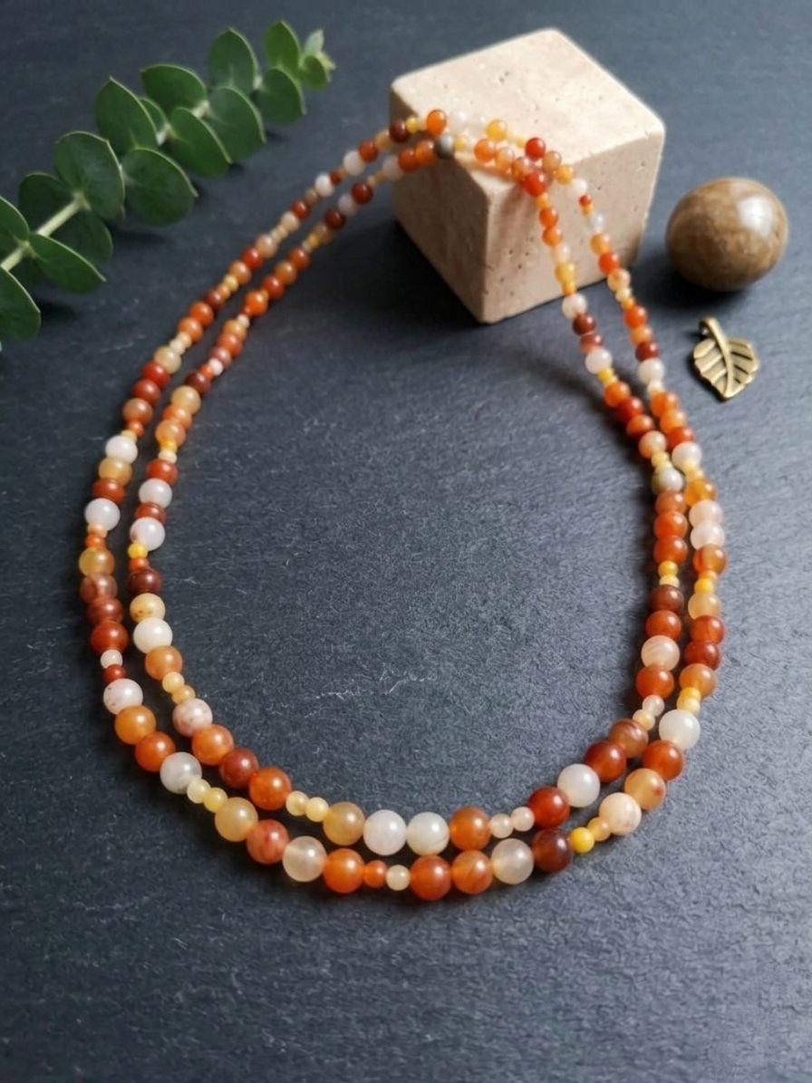 Long Natural Golden Silk Jade Necklace — 4/8mm Beads | 150 cm