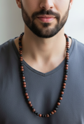 Mahogany Obsidian and Lava Rock Mala Necklace — 8mm Beads | 75 cm