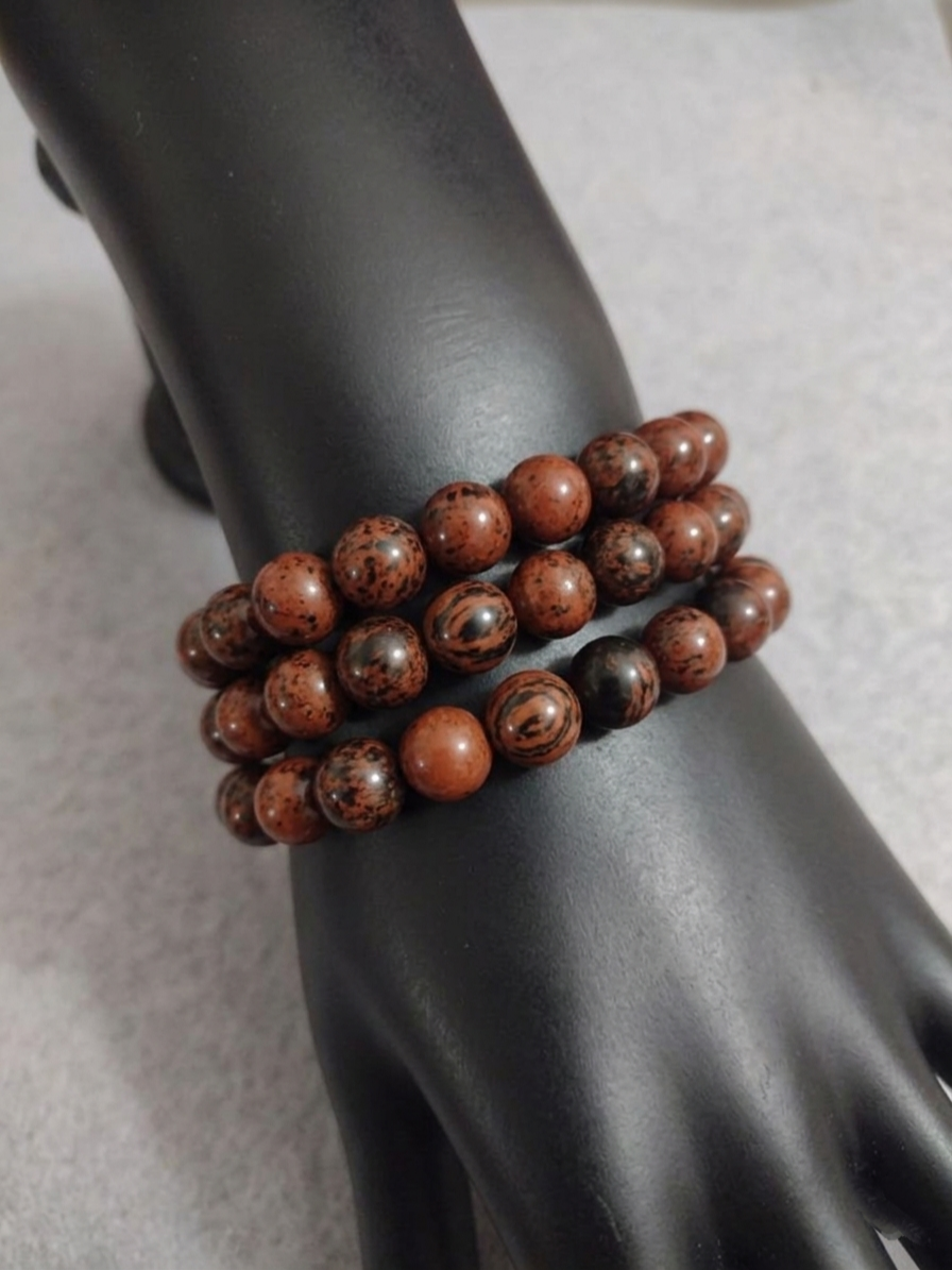 Collana Mala di Ossidiana Mogano — Sfere 10mm | 75 cm