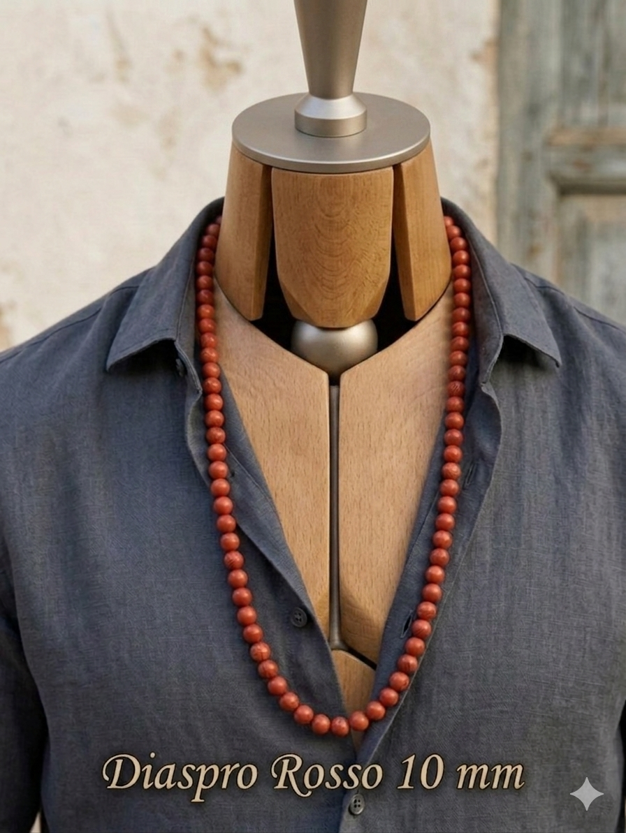 Natural Red Jasper Mala Necklace — 8mm or 10mm Beads | 75 cm