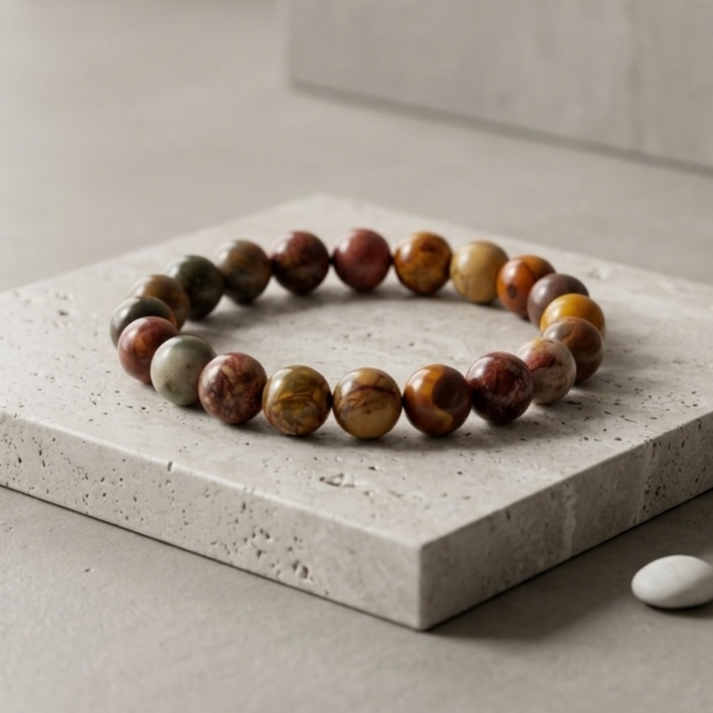 Bracciale di Diaspro Picasso — Sfere 10mm | 19-22 cm