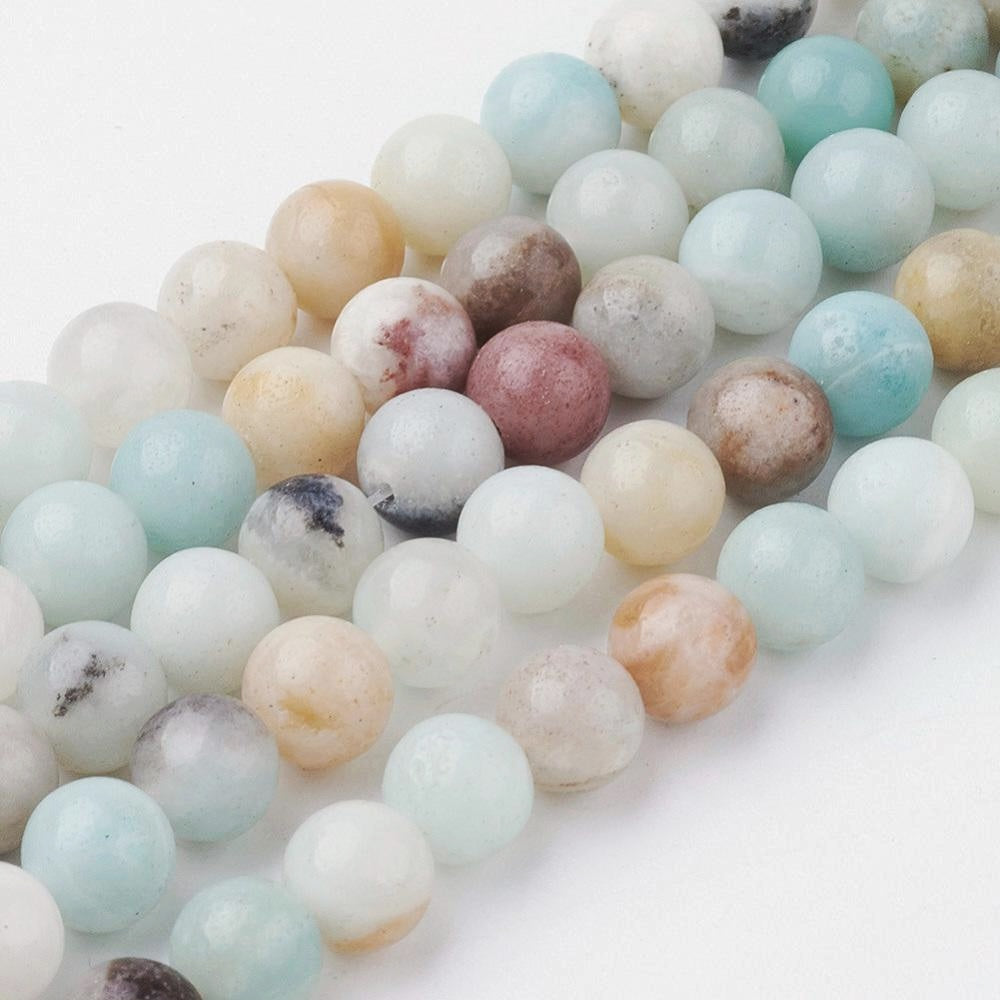 Fleur Amazonite Naturelle — Perles Rondes 4/6/8/10mm | Fil ~38 cm