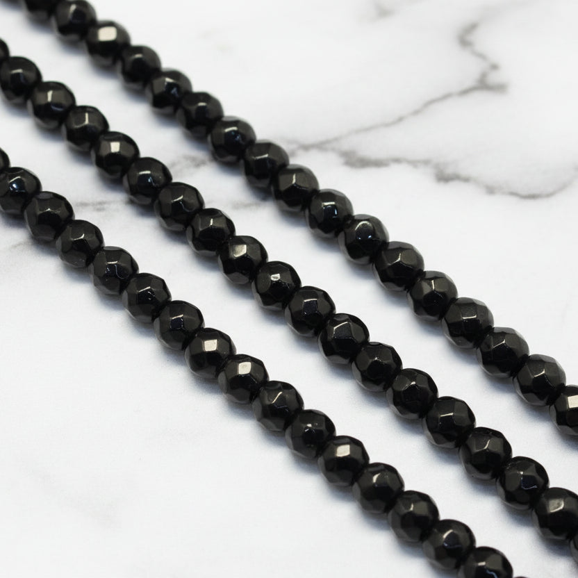 Black Onyx — Faceted Beads 4mm | Strand ~38 cm