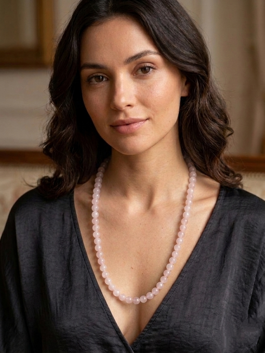Natural Rose Quartz Necklace — 10mm Beads | 75 cm