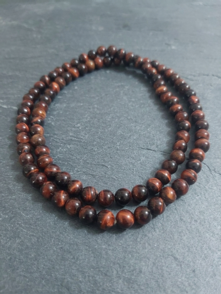 Red Tiger's Eye Mala Necklace — 8mm Beads | 75 cm