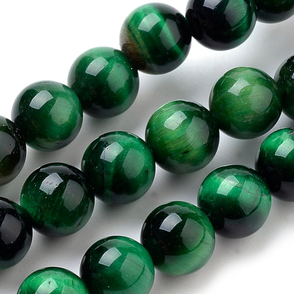 Œil-de-tigre vert naturel — Perles rondes 8 mm | Fil ~ 38 cm