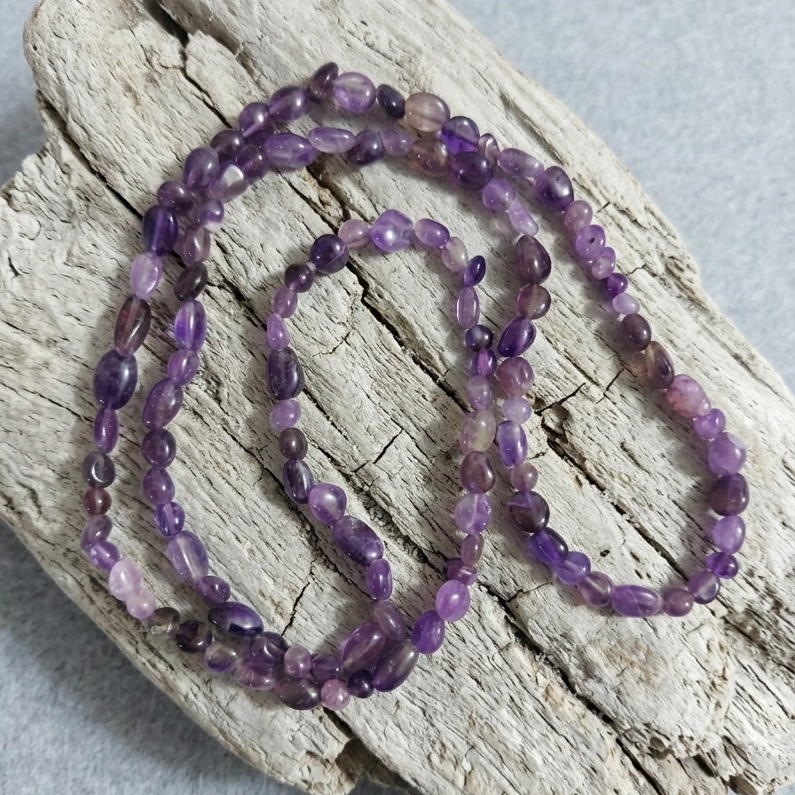 Tumbled Natural Amethyst Necklace — Purple Stones | 80 cm