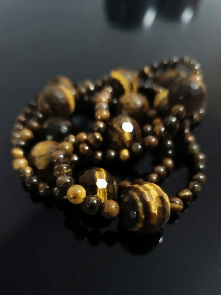 Collana Mala di Occhio di Tigre — Sfere 12mm e 6mm | 90 cm