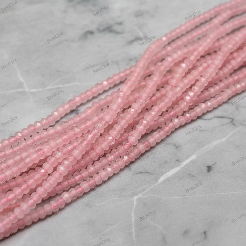 Malaysian Natural Jade — Faceted Rondelles 4x2mm | Pearlescent Pink | Strand ~36 cm