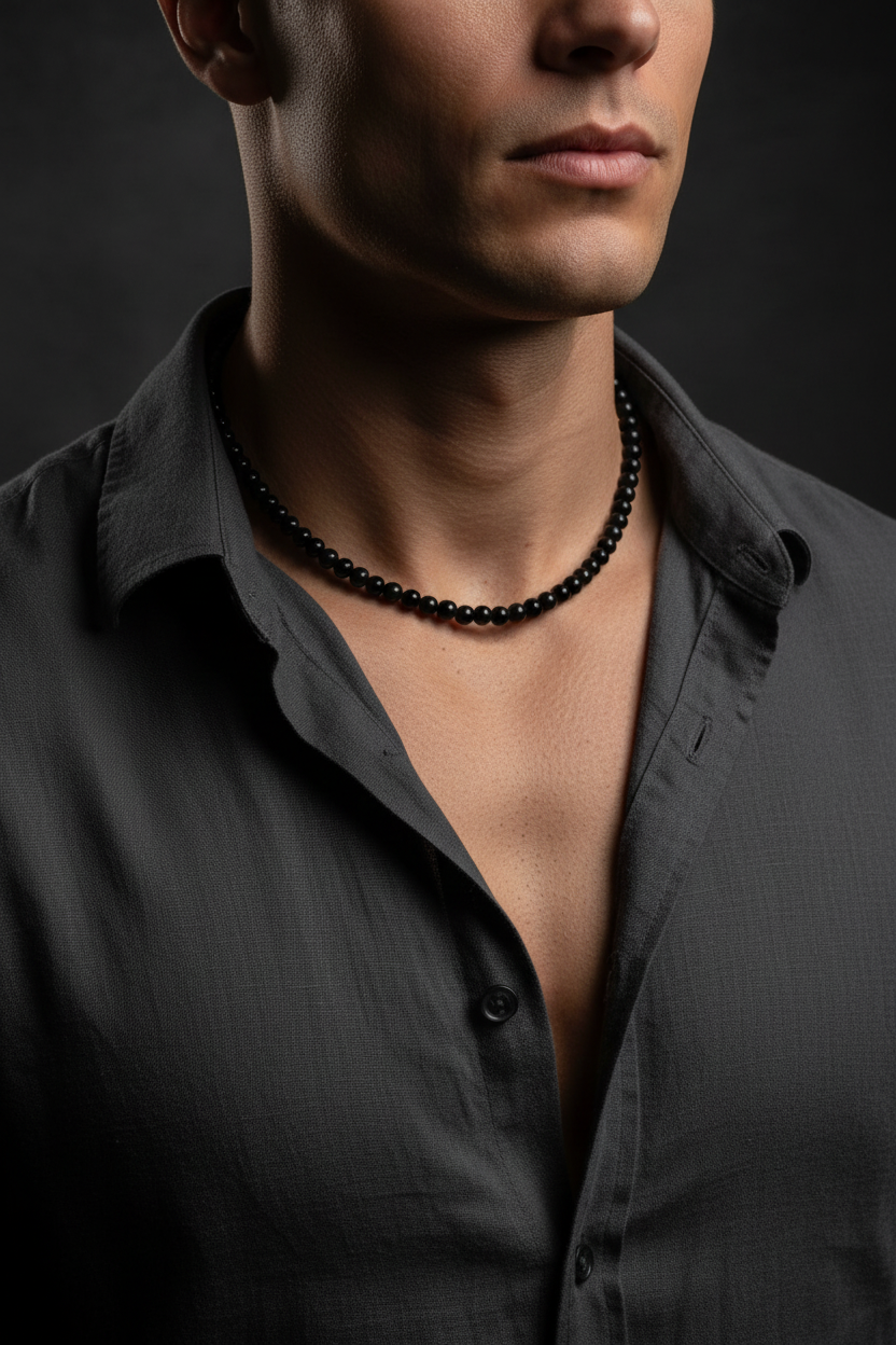 Collana di Agata Nera — Perline Tonde 8mm | 45 o 50 cm