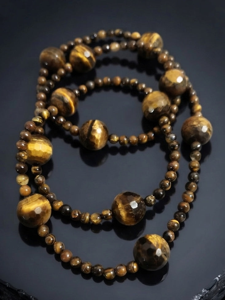 Collana Mala di Occhio di Tigre — Sfere 12mm e 6mm | 90 cm