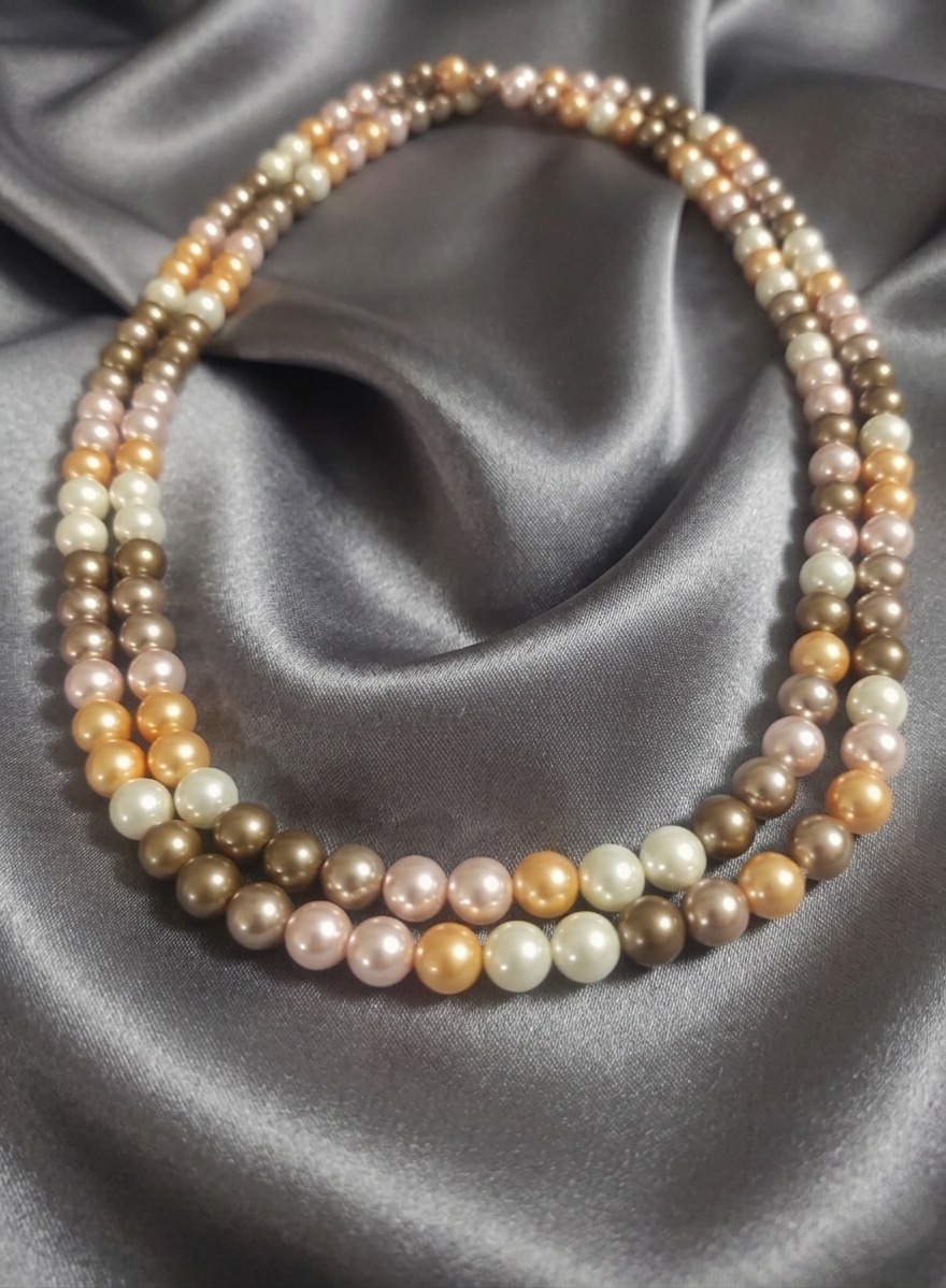 Long Necklace of Natural Mother-of-Pearl Beads — 8mm | 120 cm