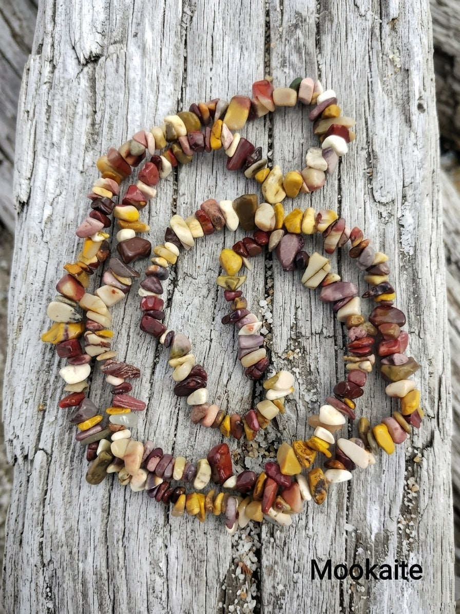 Natural Stone Chips Necklace — Turquoise, Mookaite, Obsidian and others | 80 cm