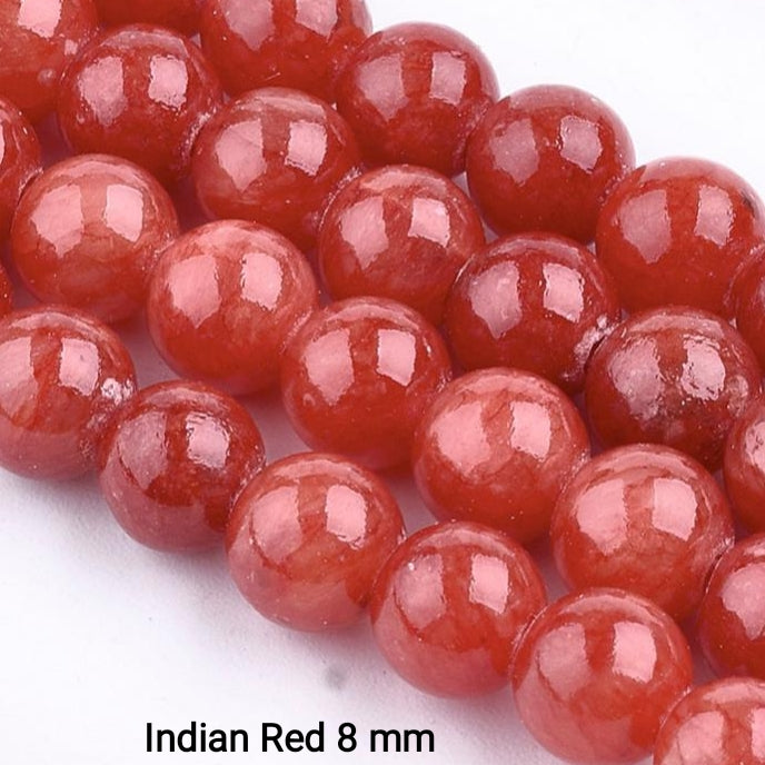 Indian Red Natural Jade — Round Beads 6/8mm | Strand ~39 cm