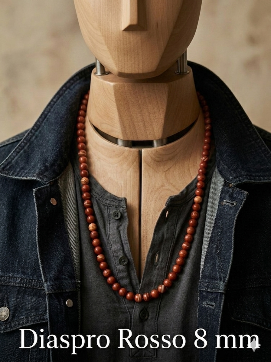 Natural Red Jasper Mala Necklace — 8mm or 10mm Beads | 75 cm