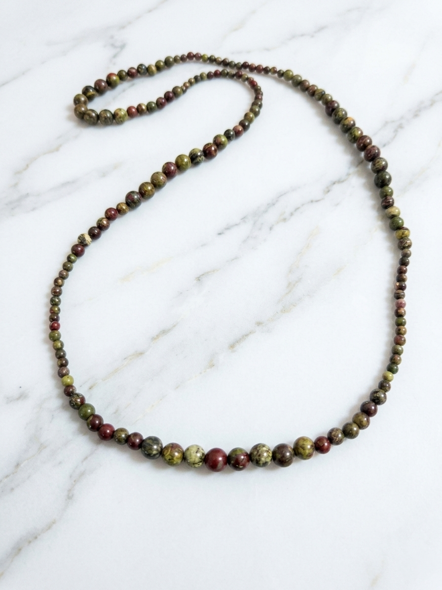 Natural Dragon Blood Jasper Mala Necklace — 4/6/8mm Beads | 85 cm