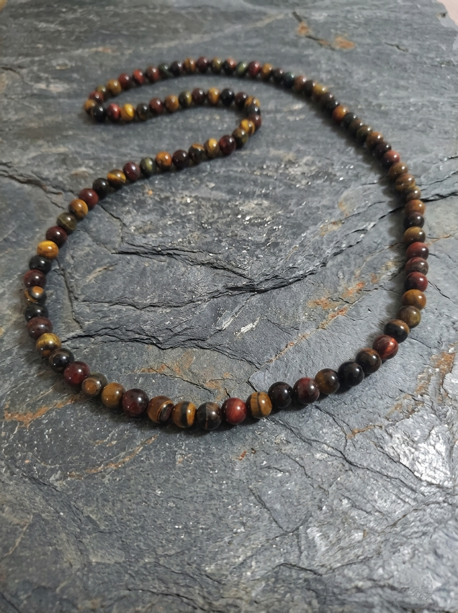 Collier Mala Œil de Tigre Coloré — Sphères 8 mm | 75 cm