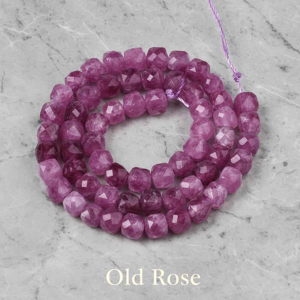 Natural Quartz — Faceted Cubes 6mm | Cadet Blue, Violet Red, Dark Salmon, Old Rose | Strand ~33 cm