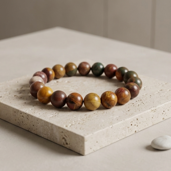 Bracciale di Diaspro Picasso — Sfere 10mm | 19-22 cm