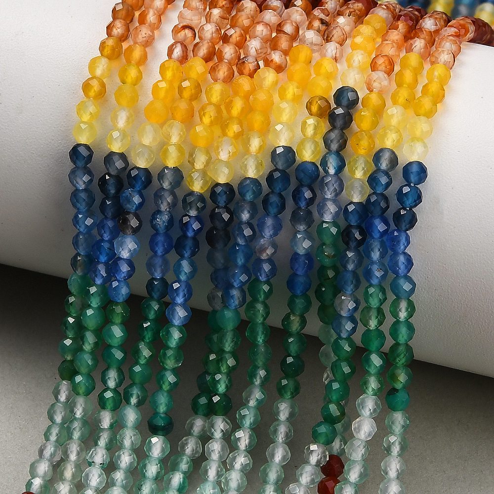 Agate Multicolore — Couleurs dégradées — Perles à facettes 3mm | Fil ~38 cm