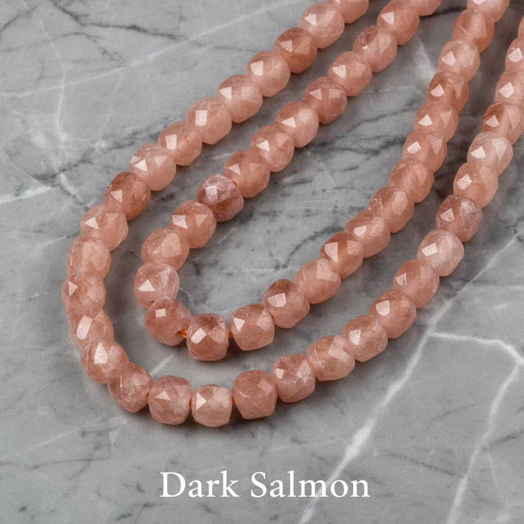 Natural Quartz — Faceted Cubes 6mm | Cadet Blue, Violet Red, Dark Salmon, Old Rose | Strand ~33 cm