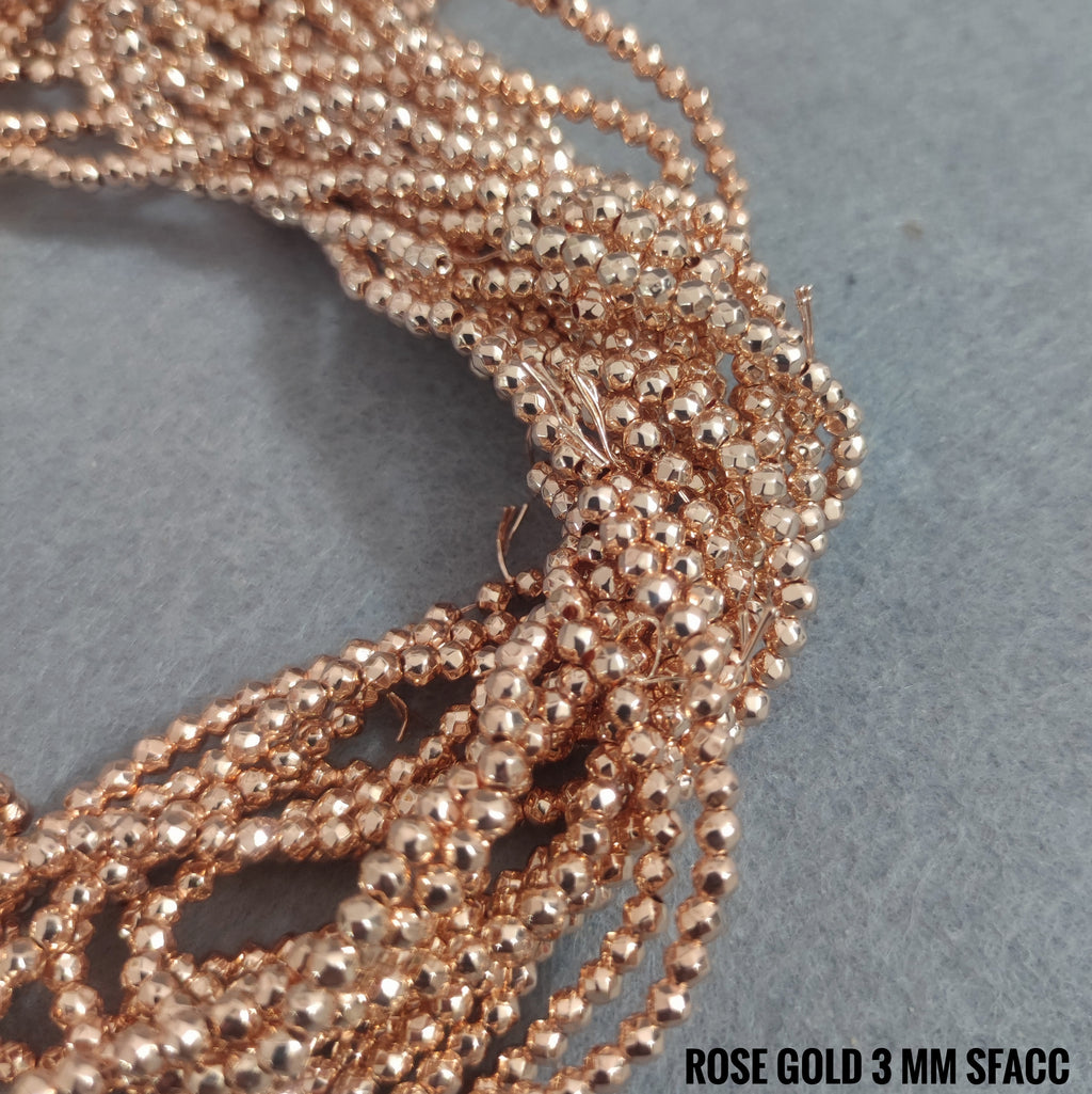 Ematite — Perline Sfaccettate 3mm | Medium Gold, Rose Gold | Filo ~40 cm