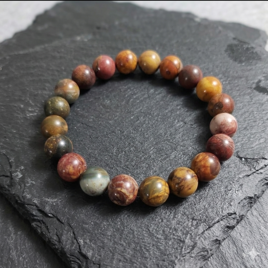 Bracciale di Diaspro Picasso — Sfere 10mm | 19-22 cm