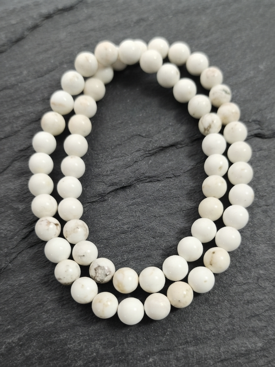 Collana di Magnesite Naturale — Perline Tonde 8mm | Avorio | 45 o 50 cm