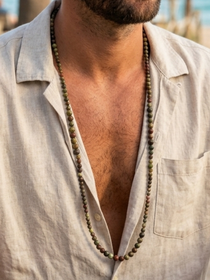 Natural Dragon Blood Jasper Mala Necklace — 4/6/8mm Beads | 85 cm