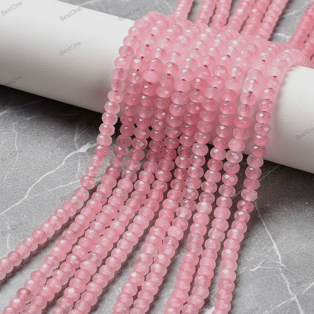 Malaysian Natural Jade — Faceted Rondelles 4x2mm | Pearlescent Pink | Strand ~36 cm