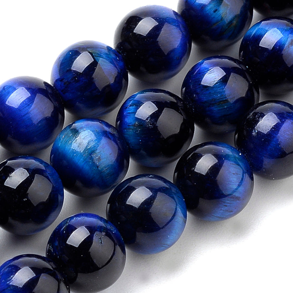Œil de Tigre Bleu Naturel — Perles Rondes 8mm | Fil ~ 38 cm
