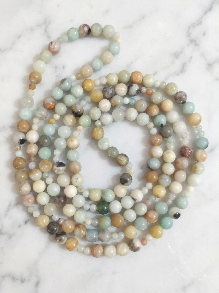Long Necklace with Natural Flower Amazonite — Stones 4/8mm | 150 cm