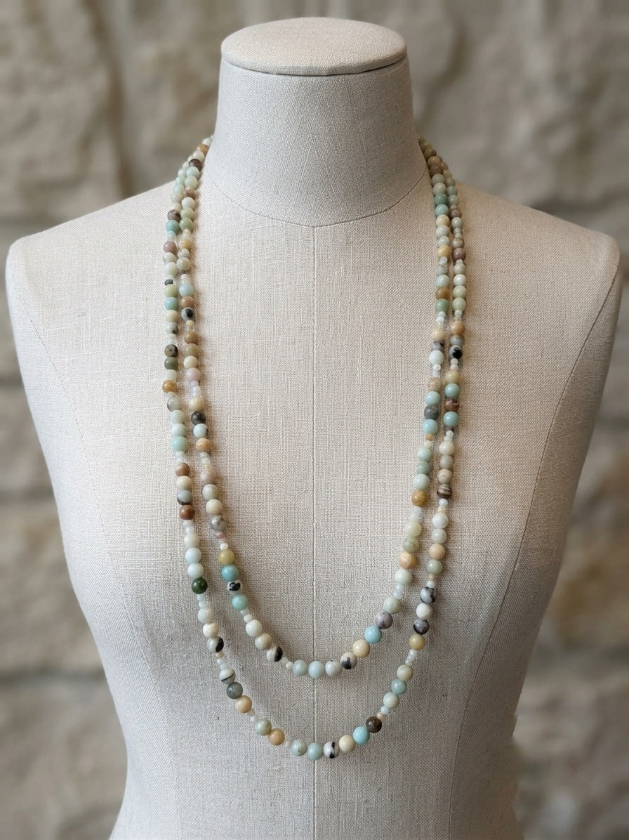 Collana Lunga di Flower Amazzonite Naturale — Pietre 4/8mm | 150 cm