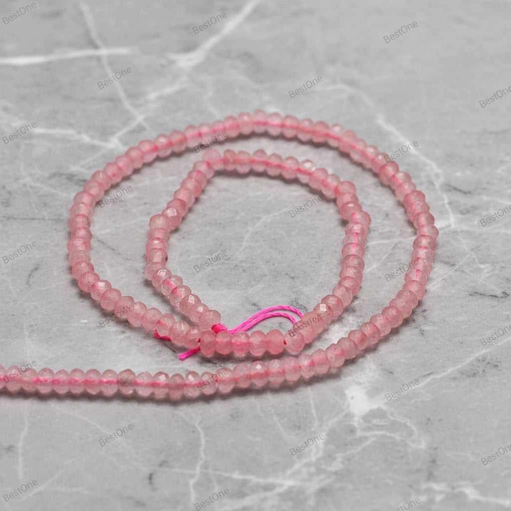 Malaysian Natural Jade — Faceted Rondelles 4x2mm | Pearlescent Pink | Strand ~36 cm