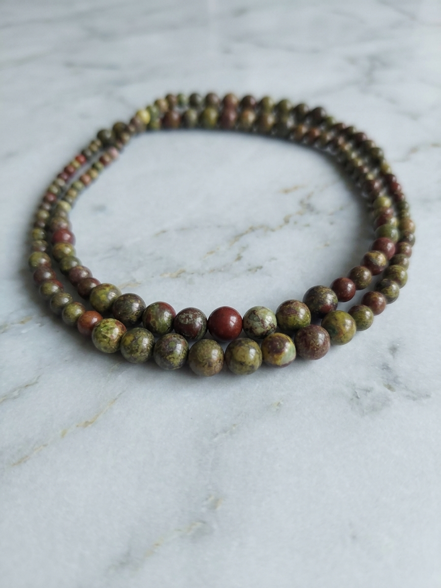 Natural Dragon Blood Jasper Mala Necklace — 4/6/8mm Beads | 85 cm