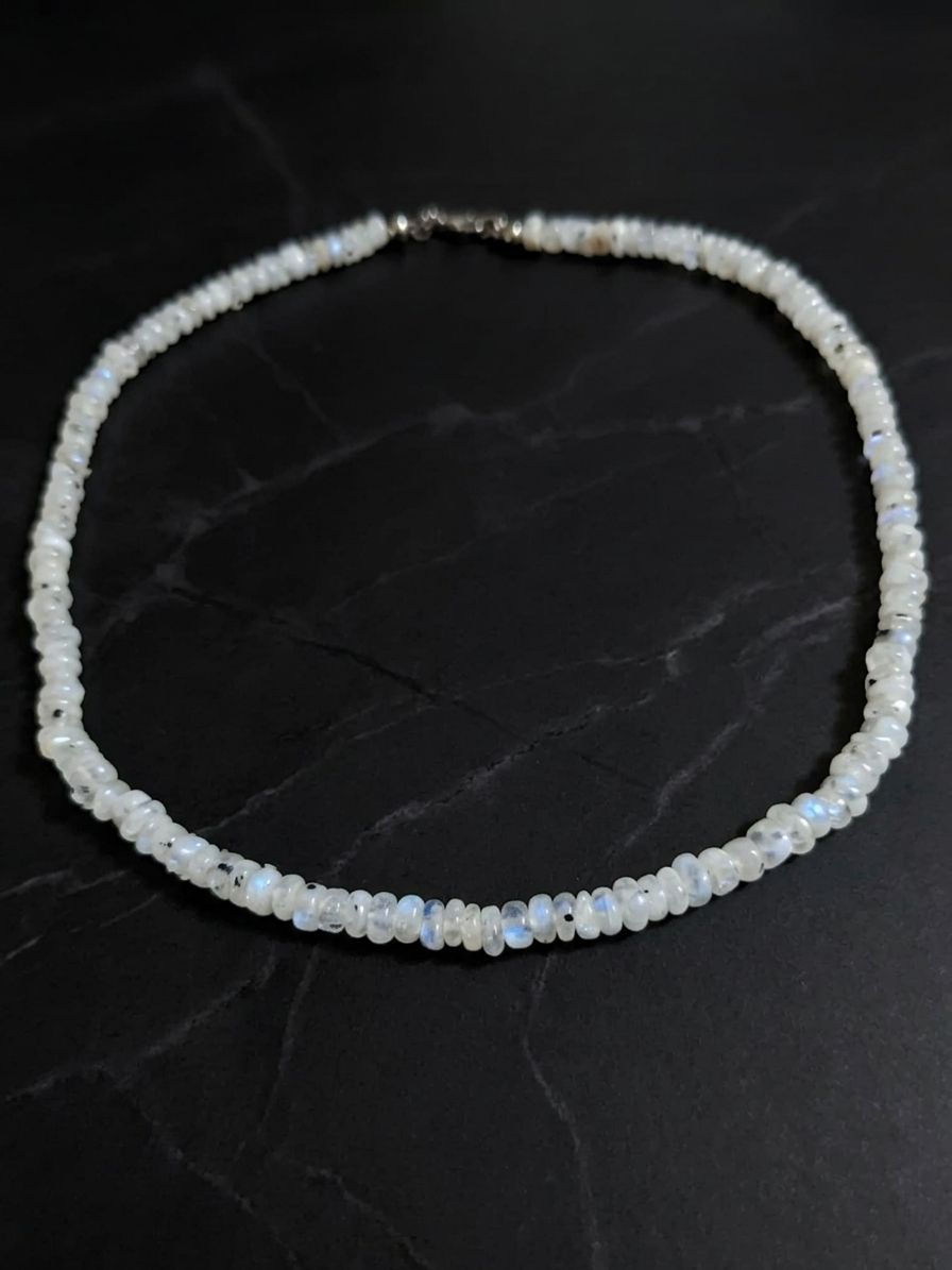 White Labradorite (Rainbow Moonstone) Necklace — Rondelle 3-5mm | 50 cm