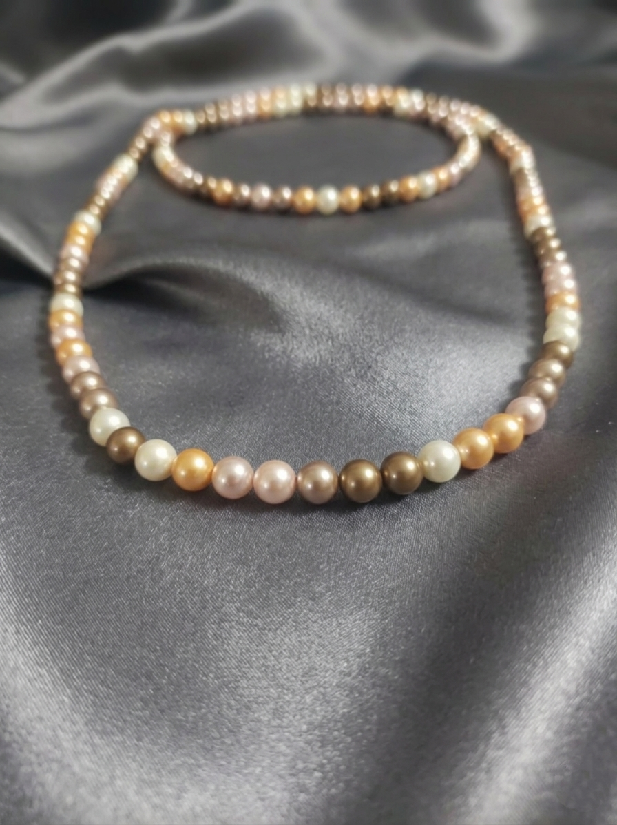 Long Necklace of Natural Mother-of-Pearl Beads — 8mm | 120 cm