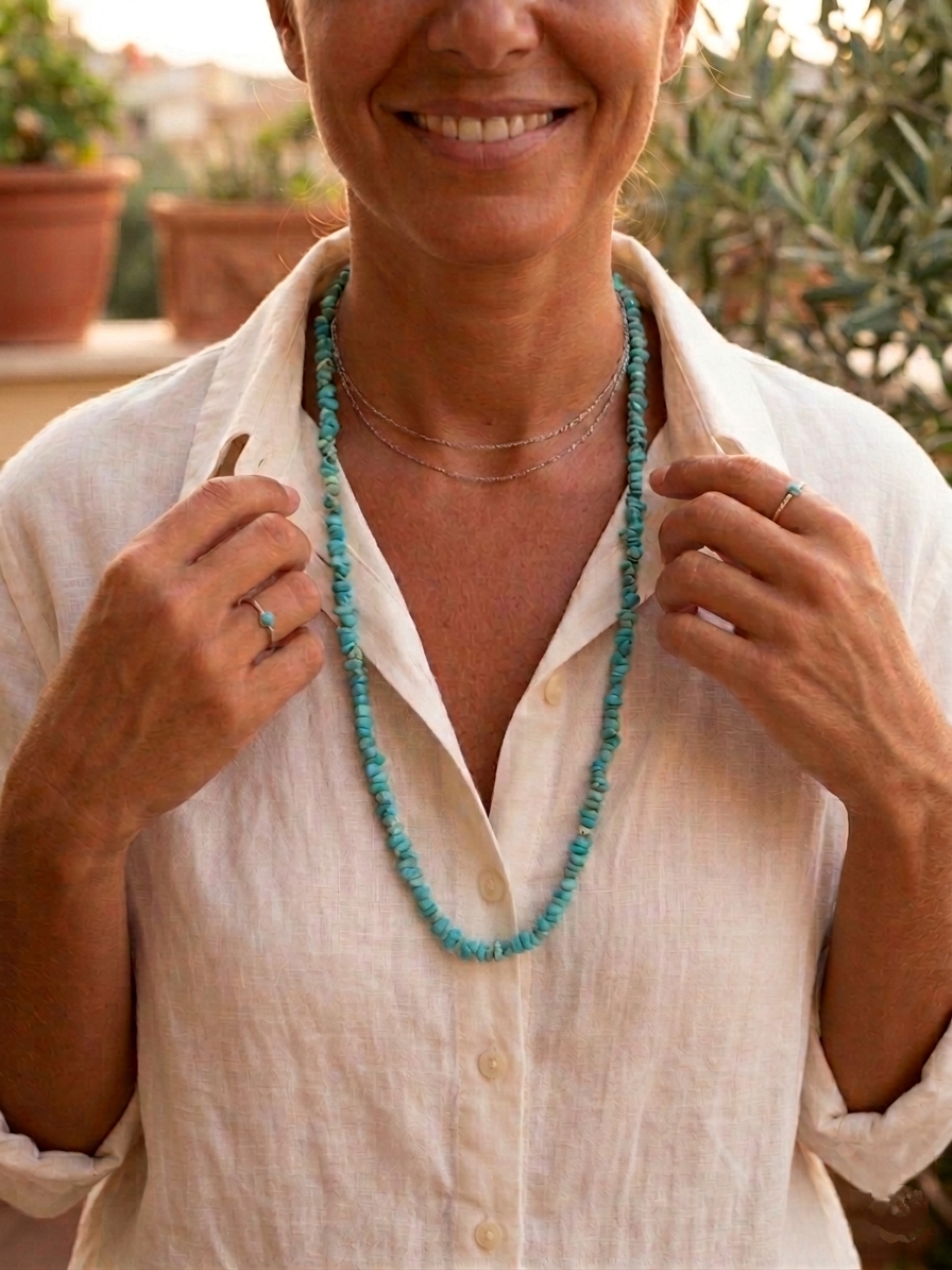 Natural Stone Chips Necklace — Turquoise, Mookaite, Obsidian and others | 80 cm
