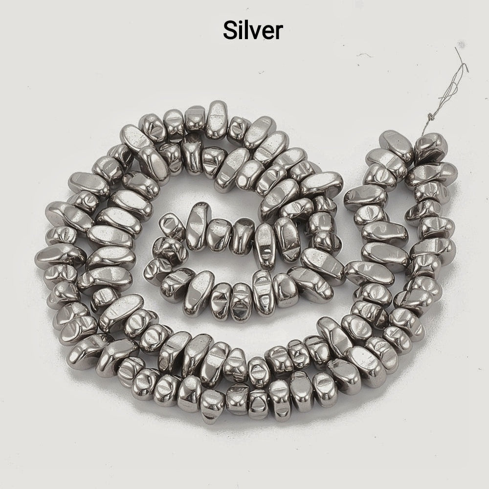 Ematite — Nuggets 4,5/10mm | Silver, Platinum, Light Gold | Filo ~38 cm