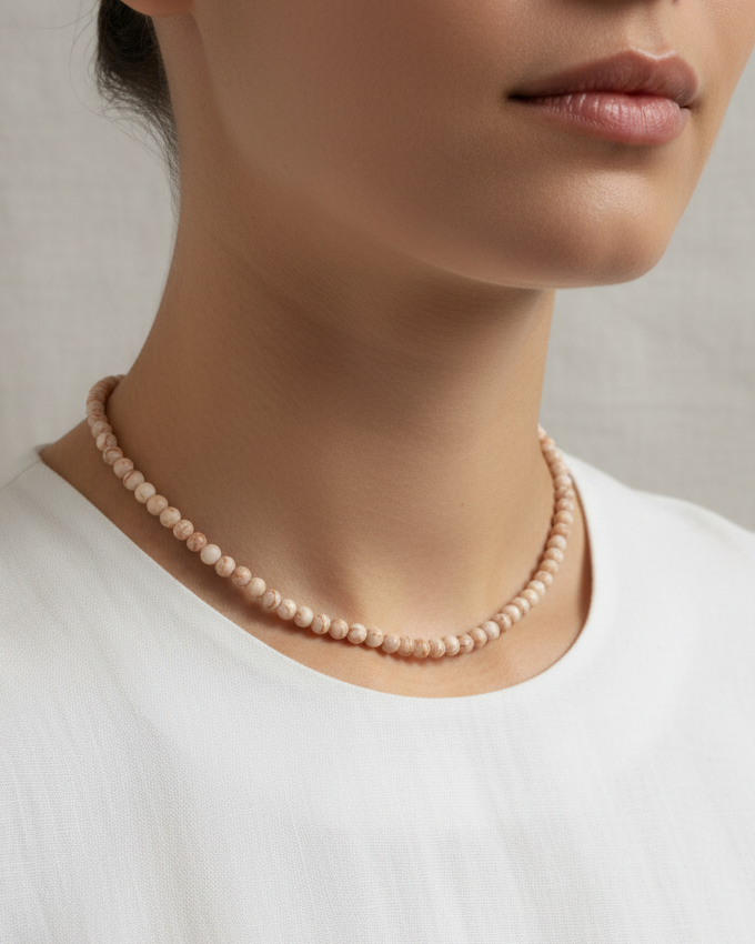 Collana di Diaspro Netstone Rosso — Perline Tonde 6mm | 45 cm
