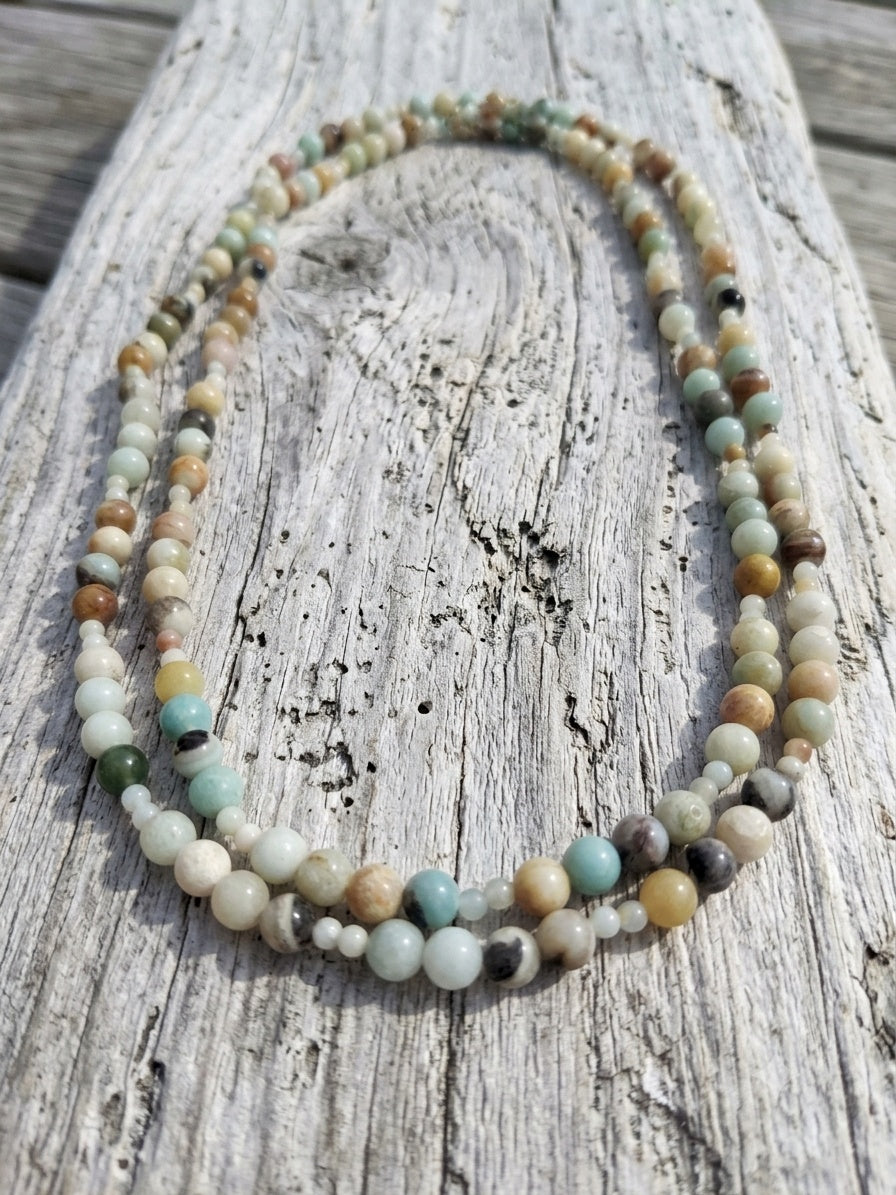 Collana Lunga di Flower Amazzonite Naturale — Pietre 4/8mm | 150 cm